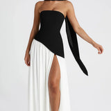 Strapless Colour Block High Slit Maxi Dress