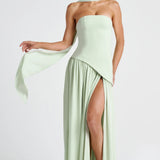 Strapless Colour Block High Slit Maxi Dress