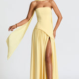 Strapless Colour Block High Slit Maxi Dress