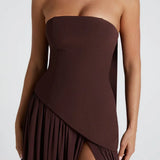 Strapless Colour Block High Slit Maxi Dress