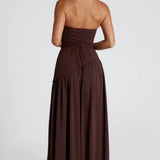 Strapless Colour Block High Slit Maxi Dress