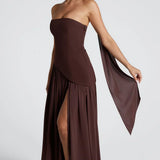 Strapless Colour Block High Slit Maxi Dress