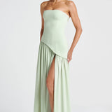 Strapless Colour Block High Slit Maxi Dress