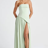 Strapless Colour Block High Slit Maxi Dress