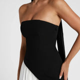 Strapless Colour Block High Slit Maxi Dress