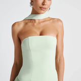 Strapless Colour Block High Slit Maxi Dress