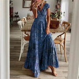 Printed V-Neck Tiered Maxi Dress
