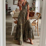 Printed V-Neck Tiered Maxi Dress