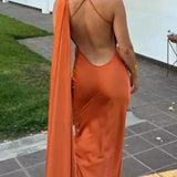 High Neck Open Back Maxi Evening Dress