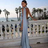High Neck Open Back Maxi Evening Dress