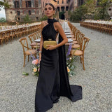 High Neck Open Back Maxi Evening Dress