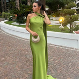 High Neck Open Back Maxi Evening Dress