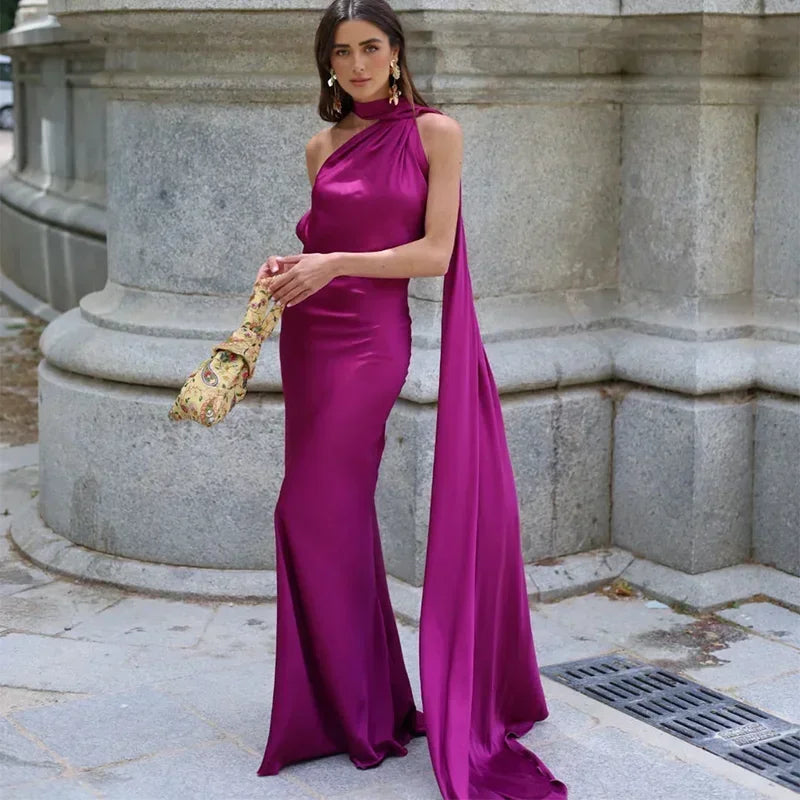 High Neck Open Back Maxi Evening Dress