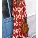 Geometric Print Long Sleeve Maxi Dress