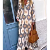 Geometric Print Long Sleeve Maxi Dress