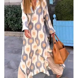 Geometric Print Long Sleeve Maxi Dress