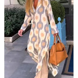 Geometric Print Long Sleeve Maxi Dress
