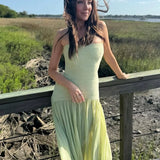 Strapless Pleated Maxi Dress