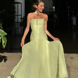 Strapless Pleated Maxi Dress