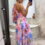 One Shoulder Floral Maxi Dress