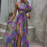One Shoulder Floral Maxi Dress