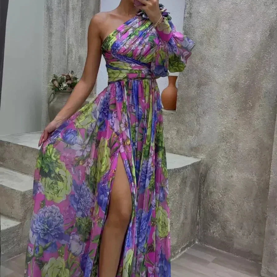 One Shoulder Floral Maxi Dress