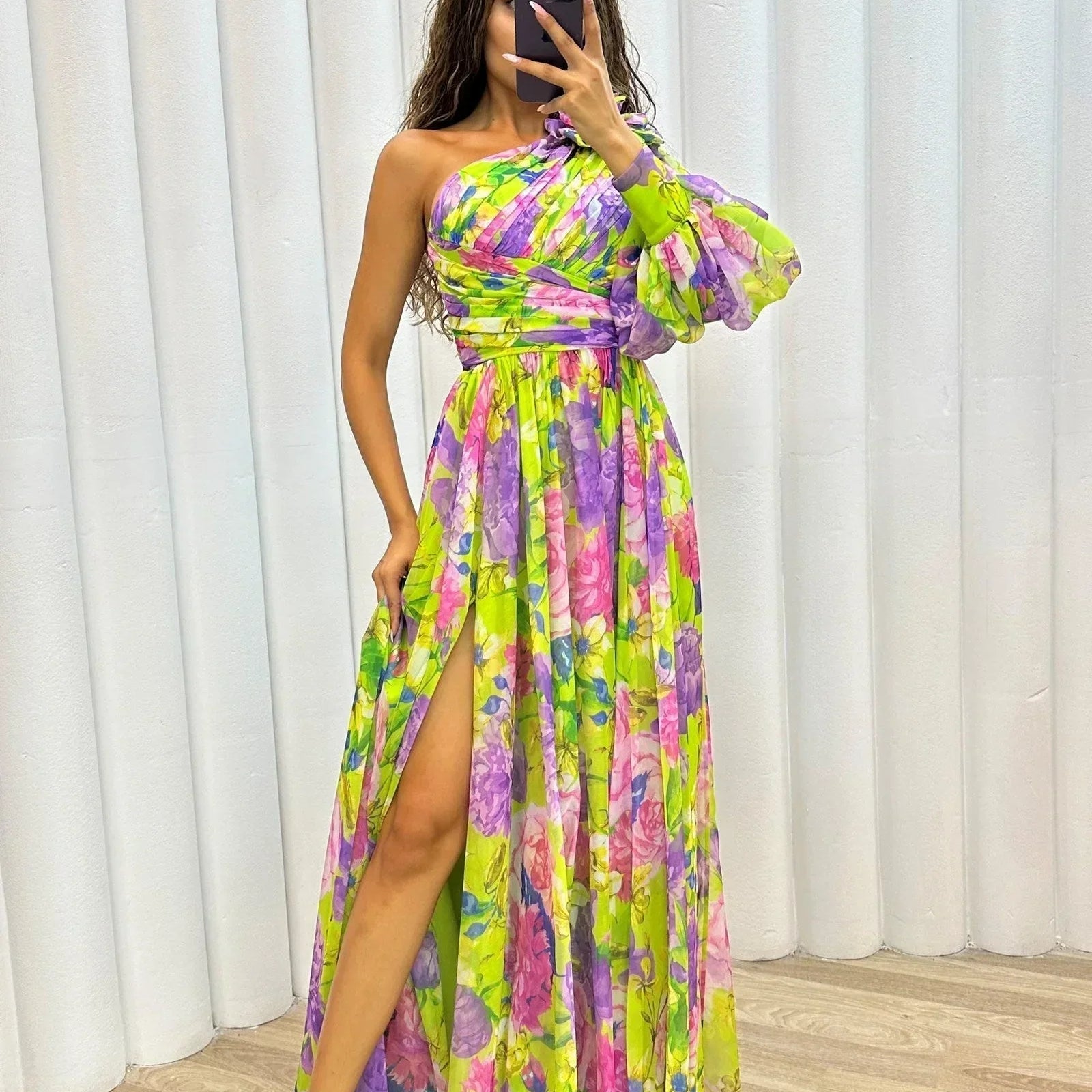 One Shoulder Floral Maxi Dress