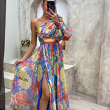 One Shoulder Floral Maxi Dress