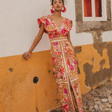 Floral Flutter Sleeve Maxi Dress