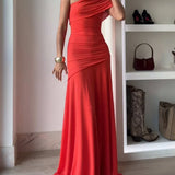 One Shoulder Draped Maxi Evening Dress