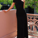 One Shoulder Draped Maxi Evening Dress