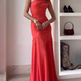 One Shoulder Draped Maxi Evening Dress