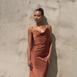 Cowl Neck Satin Maxi Dress