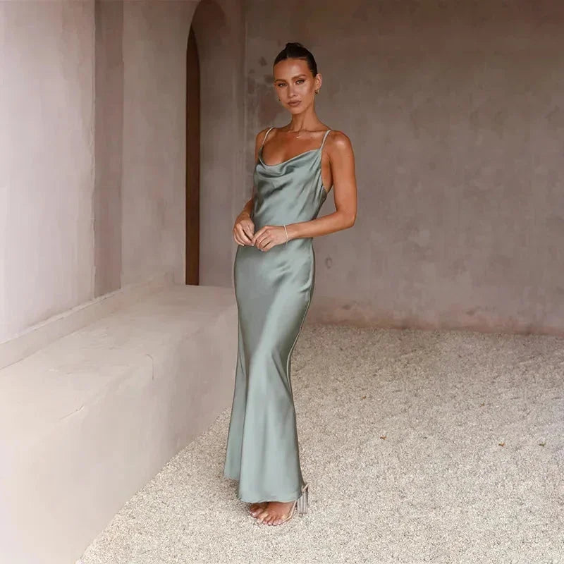 Cowl Neck Satin Maxi Dress