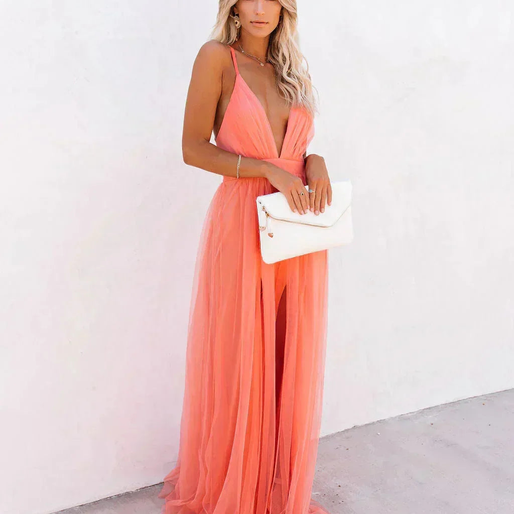 Cross Back Pleated Maxi Dress