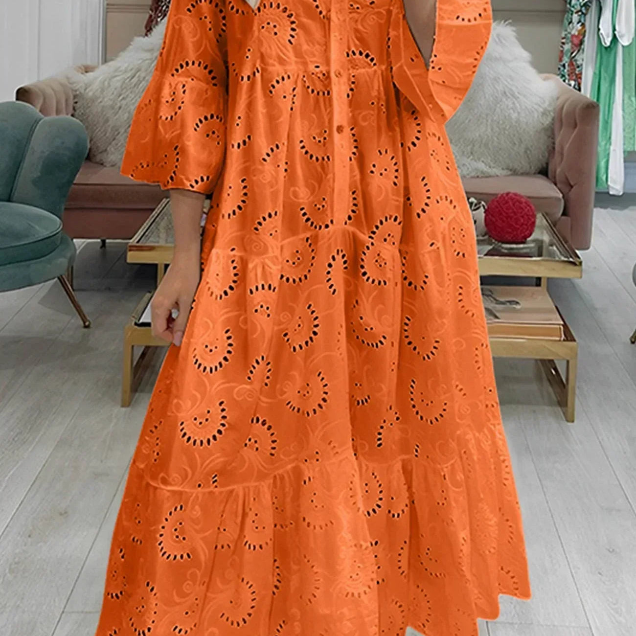 Embroidered V-Neck Maxi Dress