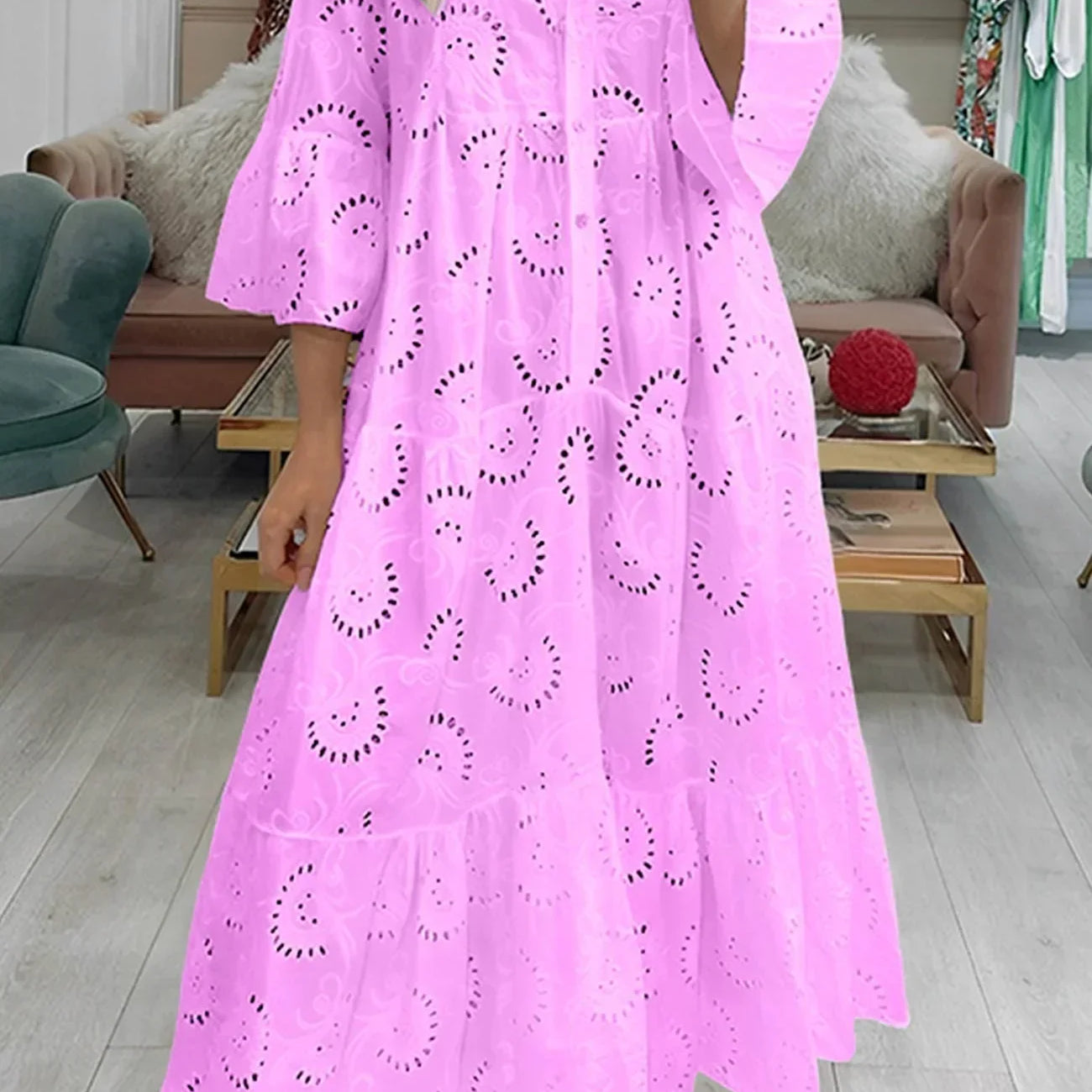 Embroidered V-Neck Maxi Dress