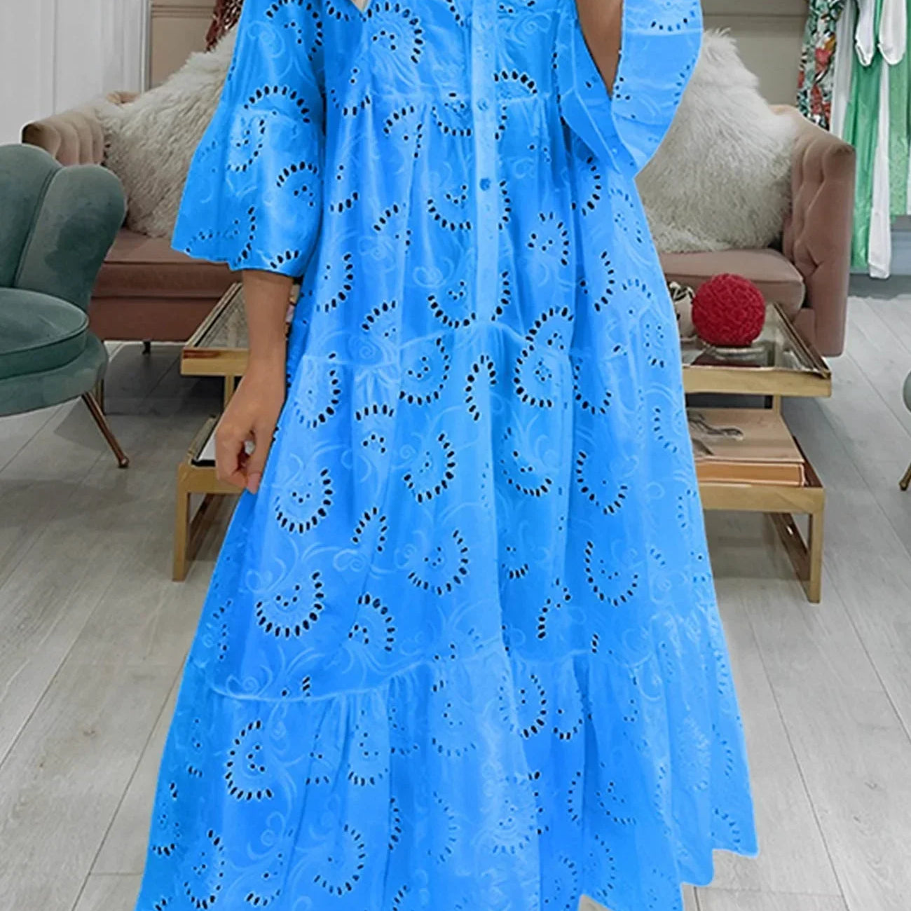 Embroidered V-Neck Maxi Dress
