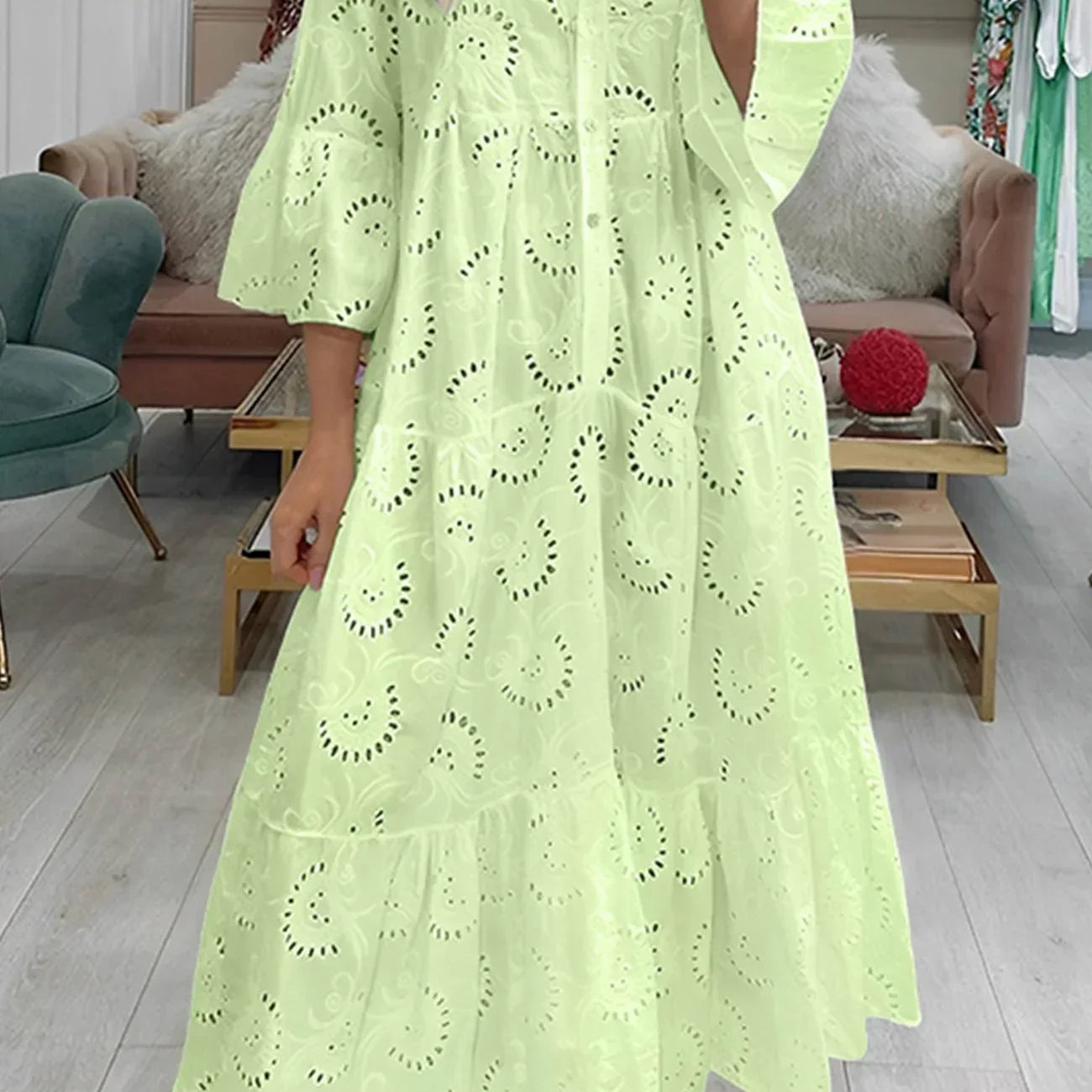 Embroidered V-Neck Maxi Dress