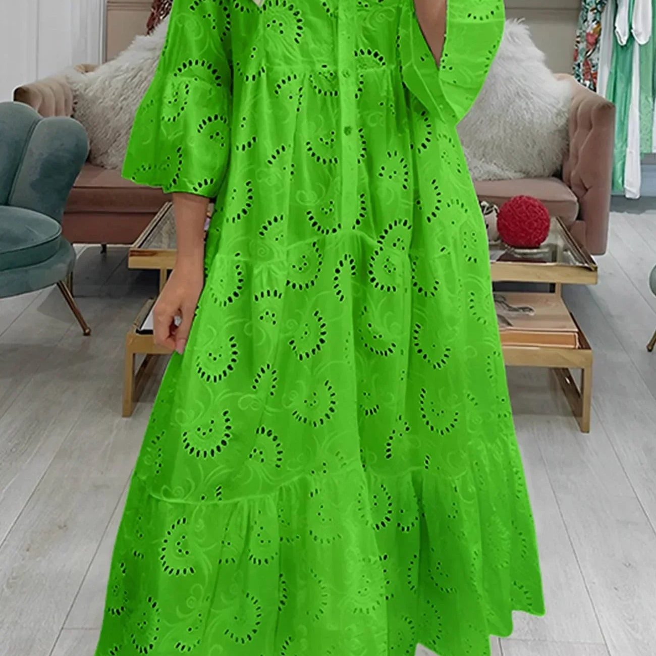 Embroidered V-Neck Maxi Dress