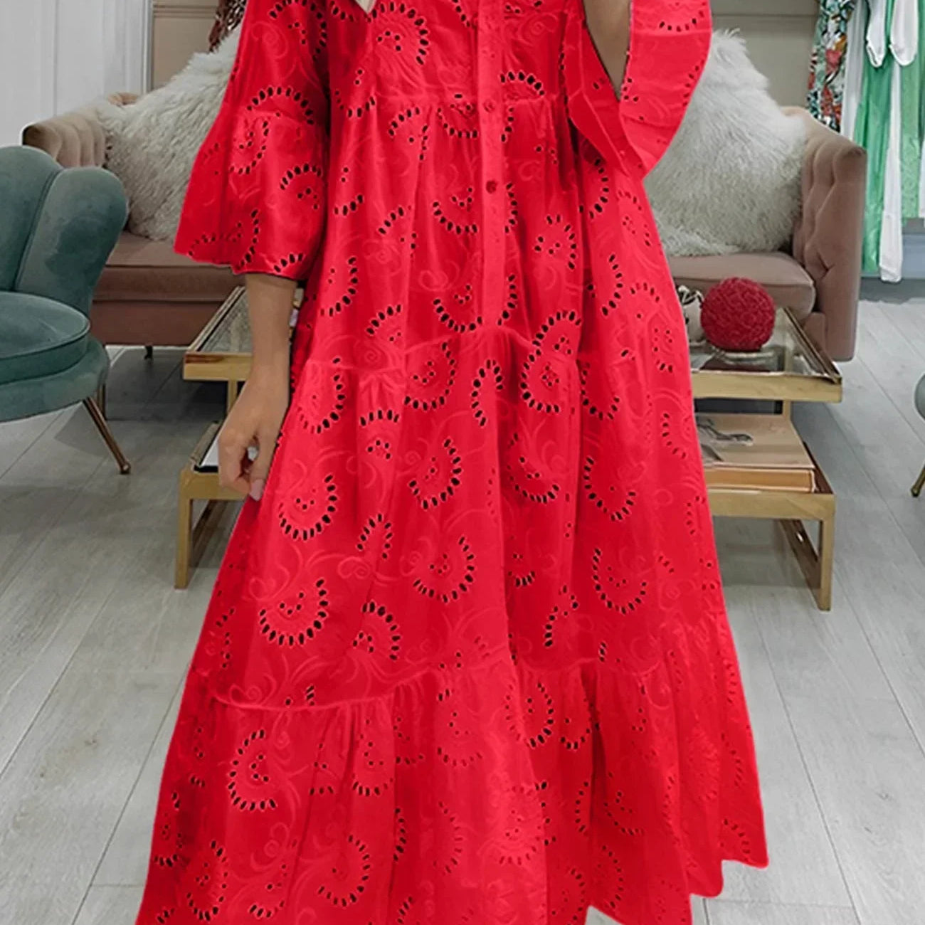 Embroidered V-Neck Maxi Dress