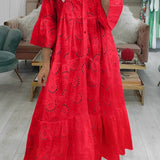 Embroidered V-Neck Maxi Dress