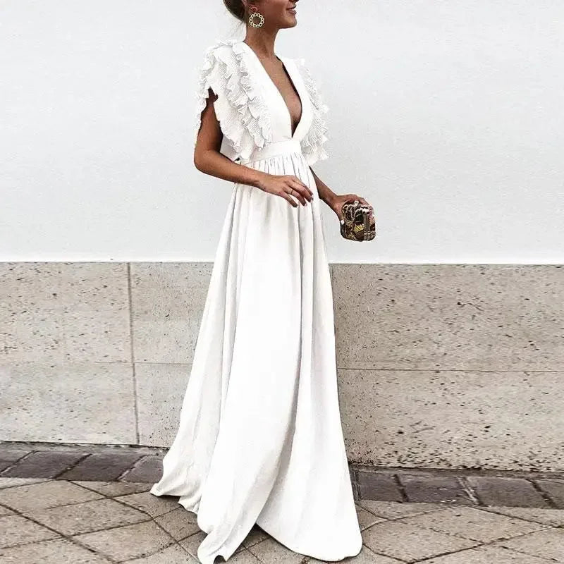 Ruffle Sleeve V-Neck Maxi Dress