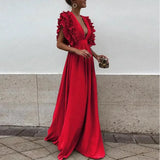 Ruffle Sleeve V-Neck Maxi Dress