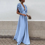 Ruffle Sleeve V-Neck Maxi Dress