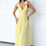 Ruffle Sleeve V-Neck Maxi Dress