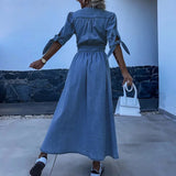 Belted V-Neck Maxi Shirt Dress