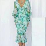 Floral V-Neck Bodycon Midi Dress