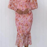 Floral V-Neck Bodycon Midi Dress