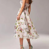 Strapless Floral Midi Dress